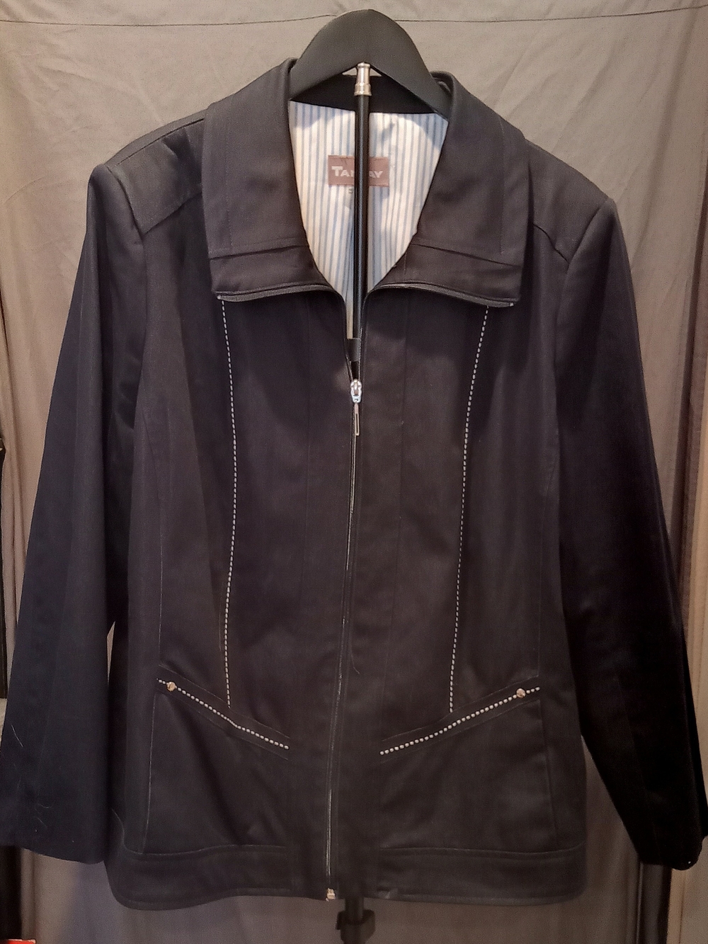 TanJay Dark Navy Zip Jacket with Topstitch Details Women's Size 18